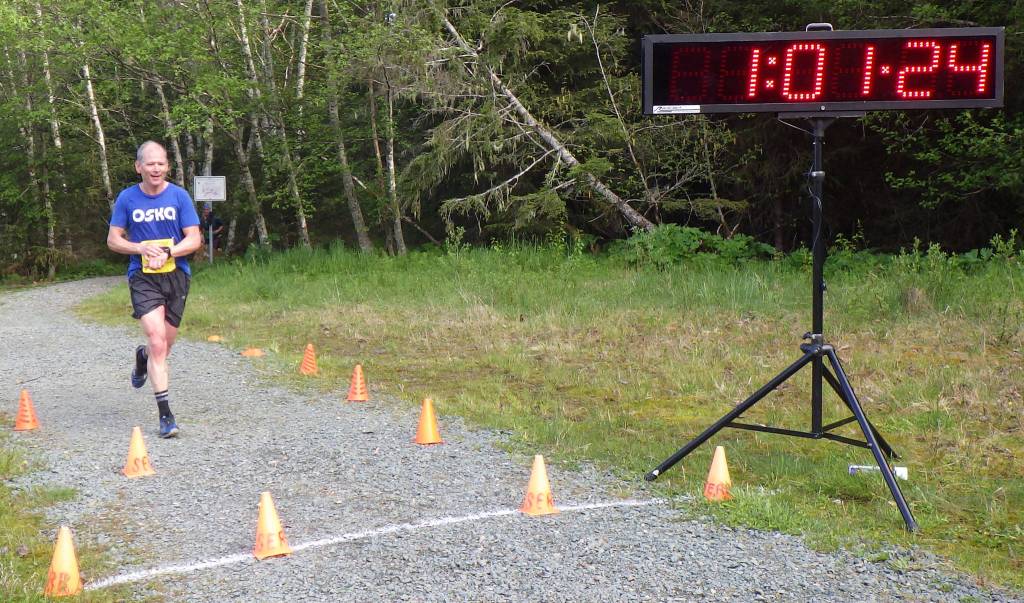 John Bursell, of Juneau, Alaska, finishes in second place overall in the 7-mile course at the Spring Tide Scramble at Fish Creek Park in Juneau, Alaska on Sunday, May 19, 2019. (Courtesy Photo | Susan Cable)