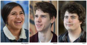 Bailey Wery Tagaban, left, Thomas Ferlauto, center, and Jordan Bluett are graduating from high school this week. (Michael Penn | Juneau Empire)