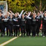 Members of the Juneau Alumni Dance Team perform during halftime of the Juneau Alumni Football Game with football players, dance team members and cheerleaders from Juneau-Douglas and Thunder Mountain High Schools at Adair-Kennedy Memorial Field on Friday, May 24, 2019. (Michael Penn | Juneau Empire)