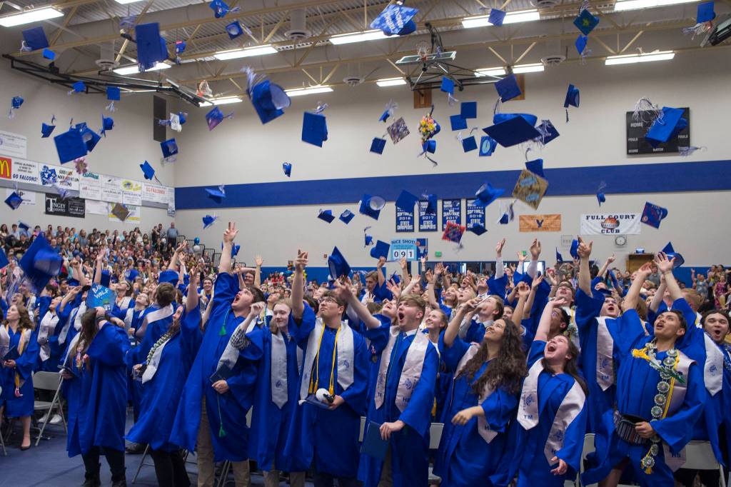 Thunder Mountain High School seniors celebrate their graduation on Sunday, May 26, 2019. (Michael Penn | Juneau Empire)