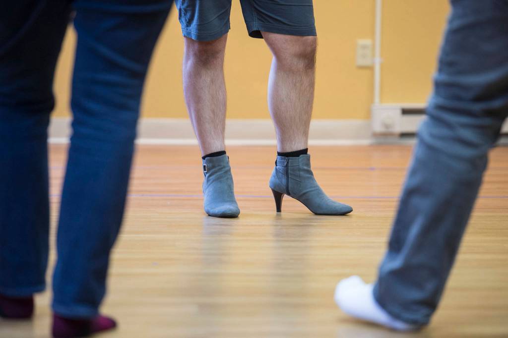 Richard Carter practices in his heels for the the 5th annual GLITZ Drag Show to be held at Centennial Hall on Friday and Saturday, June 15 and 16. (Michael Penn | Juneau Empire)