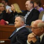 Sen. Mike Shower, R-Wasilla, watches the vote on the Permanent Fund Dividend on reconsideration on Monday, June 10, 2019. The vote failed 10-10. (Michael Penn | Juneau Empire)