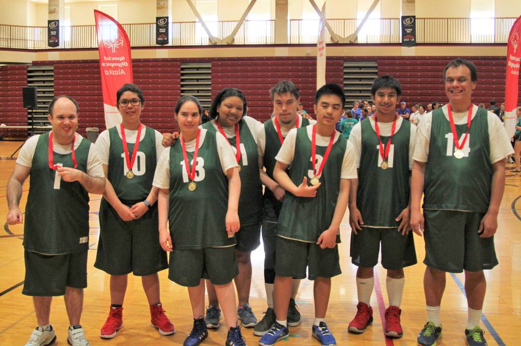 The Juneau Rebounders show off their gold medals at the Special Olympics Summer Games at Dimond High School in Anchorage on Sunday, June 9, 2019. (Courtesy Photo | Special Olympics Alaska)