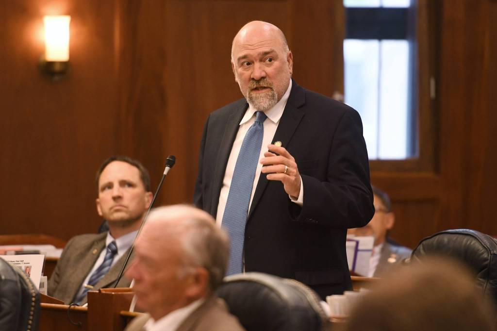 Rep. Adam Wool, D-Anchorage, speaks against amendment one to the capital budget to pay out a full Permanent Fund Dividend in the House at the Capitol on Wednesday, June 12, 2019. (Michael Penn | Juneau Empire)