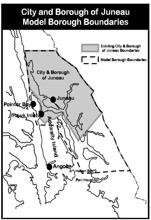 These Model Borough Boundaries included in a 1997 study are the basis for City and Borough of Juneaus proposed annexation of four areas that controversially include parts of Admiralty Island. (Courtesy Photo | State of Alaska Local Boundary Commissions 1997 Model Borough Boundary Study)