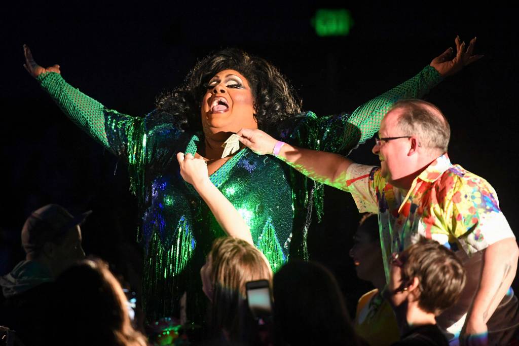 Kelexis Davenport, of Dallas, Texas, performs at the 5th annual GLITZ Drag Show in honor of the 50th Anniversary of the Stonewall Riots and Juneau Pride Kickoff! at Centennial Hall on Friday, June 14, 2019. (Michael Penn | Juneau Empire)