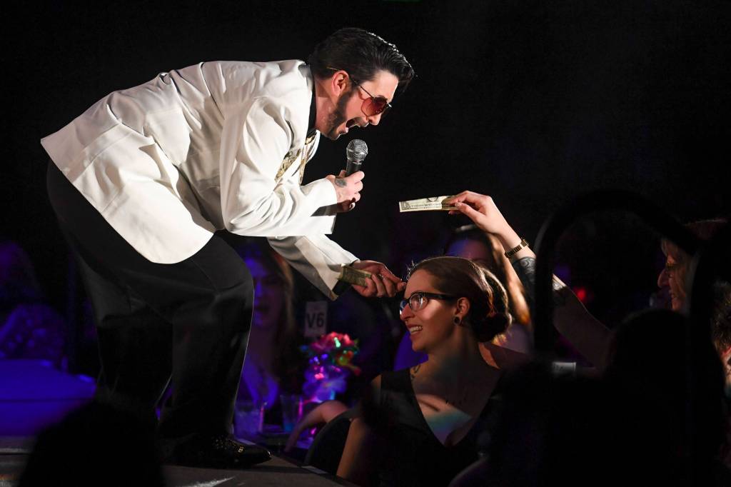 Luke the Duke of Bell performs at the 5th annual GLITZ Drag Show in honor of the 50th Anniversary of the Stonewall Riots and Juneau Pride Kickoff! at Centennial Hall on Friday, June 14, 2019. (Michael Penn | Juneau Empire)