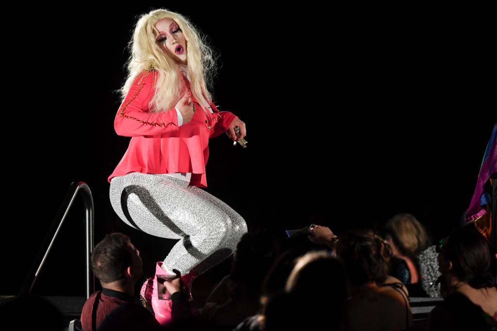 Miss Guise performs at the 5th annual GLITZ Drag Show in honor of the 50th Anniversary of the Stonewall Riots and Juneau Pride Kickoff! at Centennial Hall on Friday, June 14, 2019. (Michael Penn | Juneau Empire)