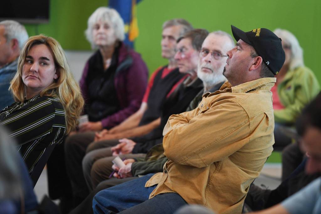Patrick Phillips speaks during Rep. Andi Storys town hall meeting at the Mendenhall Valley Public Library on Wednesday, June 19, 2019. (Michael Penn | Juneau Empire)