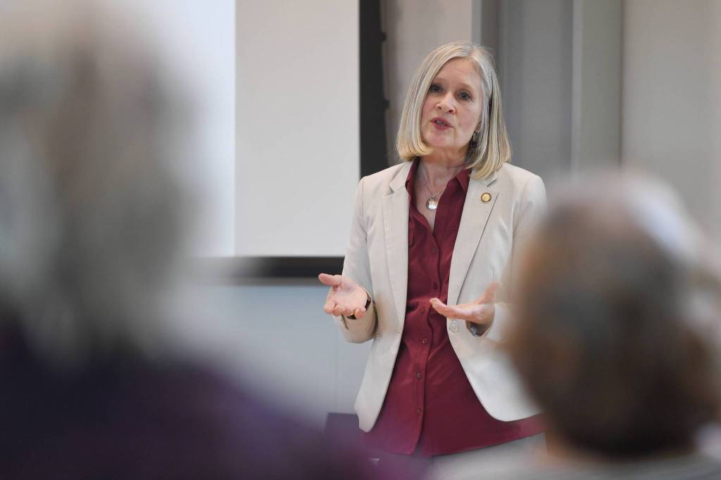 Rep. Andi Story, D-Juneau, holds a town hall meeting at the Mendenhall Valley Public Library on Wednesday, June 19, 2019. (Michael Penn | Juneau Empire)