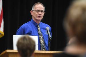 Juneau Port Director Carl Uchytil speaks to the Juneau Chamber of Commerce at its weekly luncheon at the Elizabeth Peratrovich Hall on Thursday, June 20, 2019. (Michael Penn | Juneau Empire)