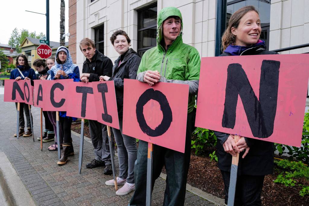 Advocates turn out in front of the Alaska State Capitol to show local support for the 2001 National Roadless Rule during a Tongass Rally on Saturday, June 22, 2019. (Michael Penn | Juneau Empire)