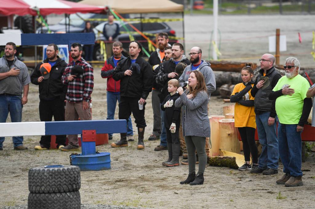 Elizabeth Bryson sings the national anthem during the opening ceremony of the 29th Annual Gold Rush Days at Savikko Park on Saturday, June 22, 2019. (Michael Penn | Juneau Empire)