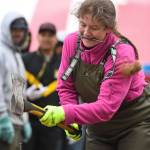 <strong>Photos by Michael Penn </strong>| Juneau Empire                                Alea Oien competes in the spike driving contest.