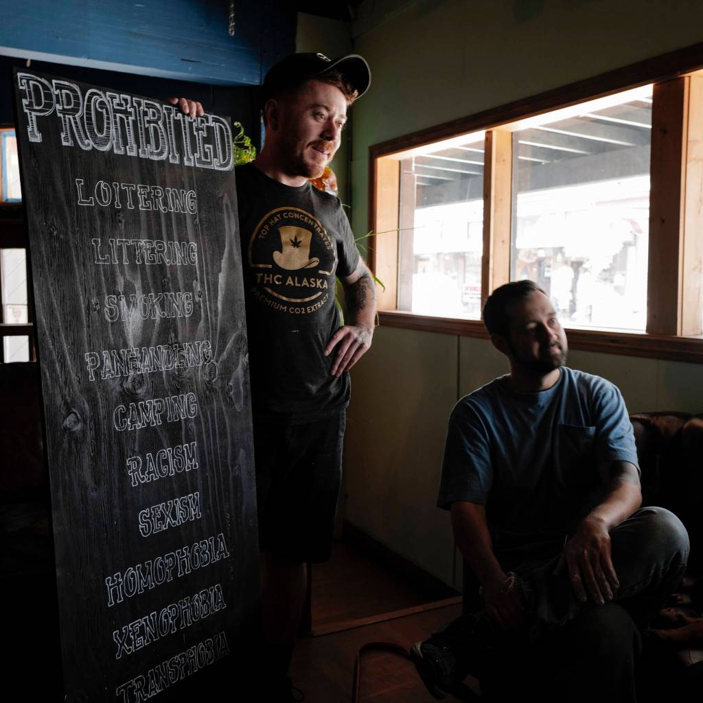 Co-managers Asher Rohan, left, and Michael Friend talk about their remodel the Rendezvous Bar on Wednesday, June 26, 2019. (Michael Penn | Juneau Empire)