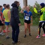 Sadie Tuckwood is congratulated after finishing in fifth place for the Mount Roberts Tram Run on Saturday, June 22, 2019. (Courtesy Photo | Myron Davis)