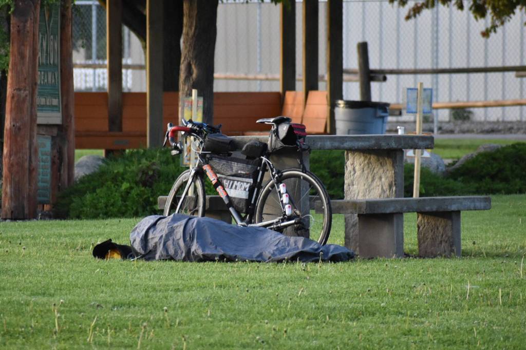 Juneaus Peter Jackson rests in Hamilton, Montana during a break in the Trans Am Bike Race. (Courtesy Photo | Noah Jackson)