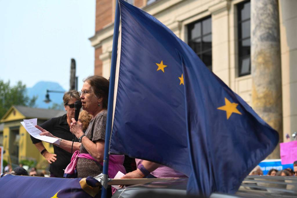 Hundreds attend a rally in front of the Capitol calling for an override of Gov. Mike Dunleavys budget vetoes on the first day of the Second Special Session of the Alaska Legislature in Juneau on Monday, July 8, 2019. (Michael Penn | Juneau Empire)