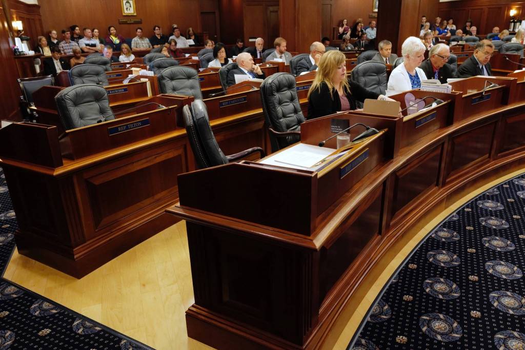 Empty seats during a Joint Session of the Alaska Legislature to vote on an override of Gov. Mike Dunleavys budget vetoes at the Capitol on Wednesday, July 10, 2019. (Michael Penn | Juneau Empire)