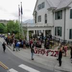 Over hundred people march from the Capitol to the Governors Mansion during a rally to protest budget vetoes by Gov. Mike Dunleavy on Friday, July 12, 2019. (Michael Penn | Juneau Empire)