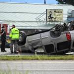 Juneau police investigate an accident in the inbound lane of Egan Drive on Monday, July 15, 2019. (Michael Penn | Juneau Empire)
