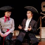 Eva Miller, left, as Neddie (Young Blackbeard) and Arlo Davis, as Captain Hornigold, rehearse the musical in Perseverance Theatres STAR production of the musical Bloody Blackbeard on Tuesday, July 16, 2019. (Michael Penn | Juneau Empire)