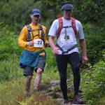 Ed Hand, left, and Ray Imel descends from Mount Juneau along Granite Creek Trail while competing in the Juneau Ridge Race on Saturday, July 20, 2019. Over 60 runners participated in the 15-mile mountain running race that featured approximately 5,000 feet of elevation gain. (Nolin Ainsworth | Juneau Empire)