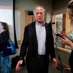 Dan Press, of Van Ness Feldman LLP in Washington, D.C., center, and Brenda Thayer, a mental health counselor for SEARHC, left, answer questions after giving speeches about trauma in Native communities at the Walter Soboleff Center on Tuesday, July 23, 2019. (Michael Penn | Juneau Empire)