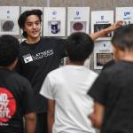 Rico Worl helps students with the Tlingit language during the Latseen Hoop Camp at Dzantaki Heeni Middle School on Monday, July 29, 2019. The camp runs all week for students entering grades 6-12. (Michael Penn | Juneau Empire)