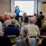 Dr. Madonna Moss, professor of anthropological archaeology at the University of Oregon, speaks on Tlingit relationships with sea otters and whether Tlingit people consumed sea otters as food in the past during a lecture at the Walter Soboleff Center on Friday, Aug. 2, 2019. (Michael Penn | Juneau Empire)