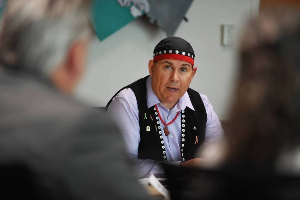 Rob A. Sanderson Jr., the 4th Vice President on Tlingit & Haidas Executive Council, speaks during a roundtable meeting on the Alaska-British Columbia Transboundary mining at the Federal Building in Juneau on Monday, Aug. 5, 2019. (Michael Penn | Juneau Empire)