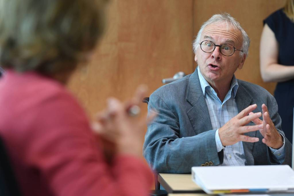 Pierre Béland, Commissioner of the International Joint Commission-Canada Section, speaks during a roundtable meeting on the Alaska-British Columbia Transboundary mining at the Federal Building in Juneau on Monday, Aug. 5, 2019. (Michael Penn | Juneau Empire)