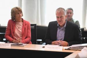 U.S. Sens. Lisa Murkowski and Dan Sullivan, R-Alaska, chair a roundtable meeting on Alaska-British Columbia transboundary mining at the Federal Building in Juneau on Monday, Aug. 5, 2019. (Michael Penn | Juneau Empire)