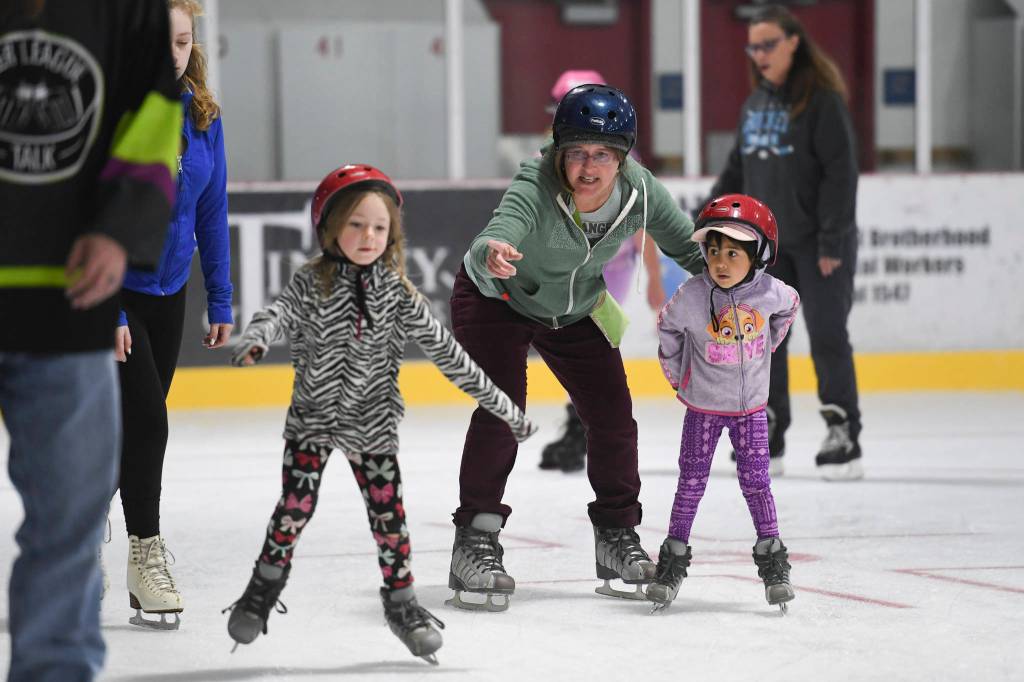 Juneau skaters and families take advantage of a free skate on the opening day at the Treadwell Arena on Monday, Aug. 5, 2019. (Michael Penn | Juneau Empire)