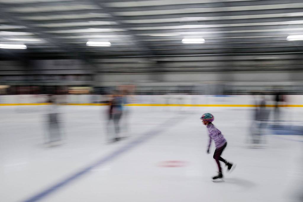 Juneau skaters and families take advantage of a free skate on the opening day at the Treadwell Arena on Monday, Aug. 5, 2019. (Michael Penn | Juneau Empire)