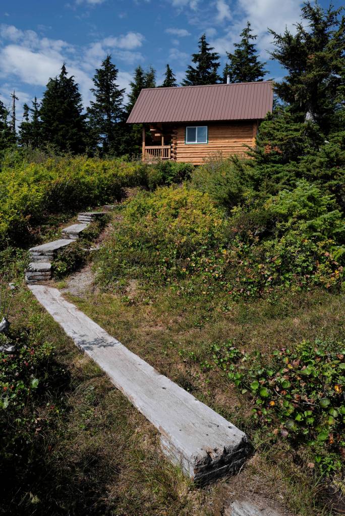 The Auke Nu Trail ends at the John Muir Cabin on Wednesday, Aug. 7, 2019. (Michael Penn | Juneau Empire)