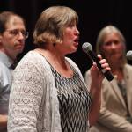 Rep. Sara Hannan, D-Juneau, center, speaks during a town hall meeting with Sen. Jesse Kiehl, D-Juneau, left, and Rep. Andi Story, D-Juneau, at Centennial Hall on Thursday, Aug. 8, 2019. (Michael Penn | Juneau Empire)