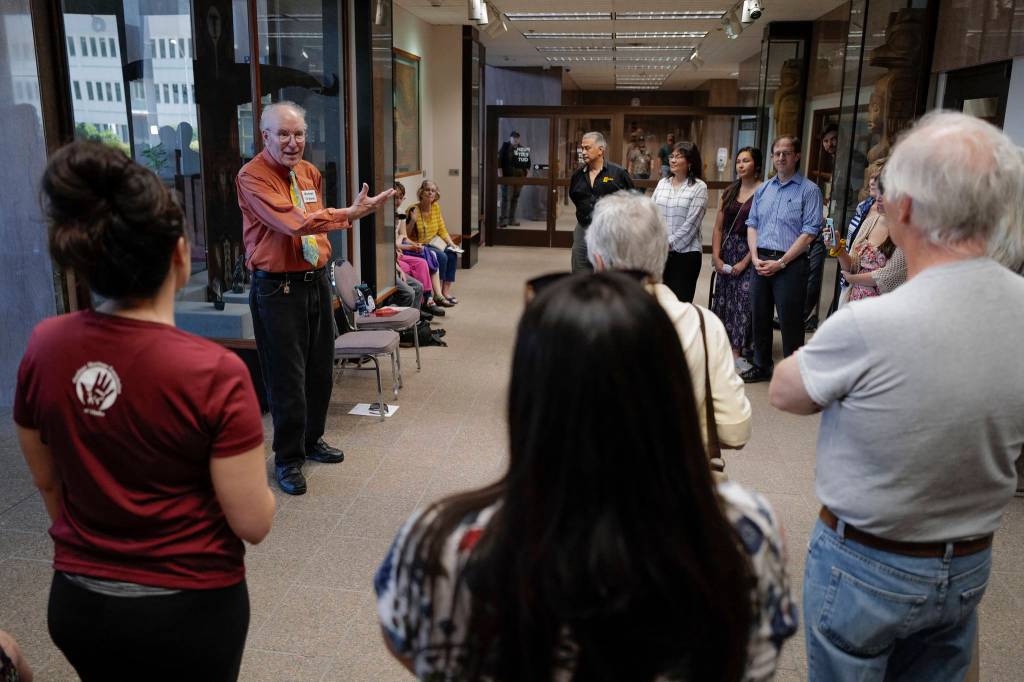 Michael Orelove talks about the making of the 1994 Juneau Time Capsule on its 25th anniversary at the Hurff Ackerman Saunders Federal Building in Juneau on Friday, Aug. 9, 2019. (Michael Penn | Juneau Empire)