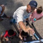 Wyland, a Laguna Beach-based artist, paints a mural with Southeast Alaska children at Icy Strait Point, Saturday, Aug. 10. (Courtesy Photo | Icy Strait Point)