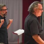 Stage and Lighting Designer Brian Bembridge, left, and Musical Director William Todd Hunt of the Juneau Lyric Opera rehearse Composer Pietro Mascagnis Cavalleria Rusticana at the Juneau Arts and Culture Center on Monday, Aug. 12, 2019. (Michael Penn | Juneau Empire)