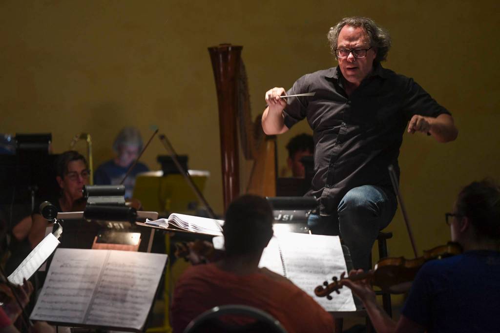 Members of the Juneau Lyric Opera rehearse Composer Pietro Mascagnis Cavalleria Rusticana at the Juneau Arts and Culture Center on Monday, Aug. 12, 2019. (Michael Penn | Juneau Empire)