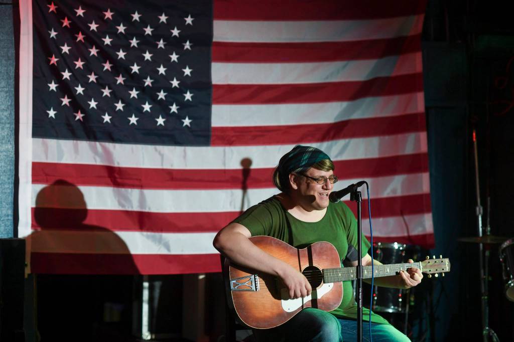 Emily Mesch performs during the GRLZ open mic night at the The Rendezvous Bar on Wednesday, Aug. 14, 2019. (Michael Penn | Juneau Empire)