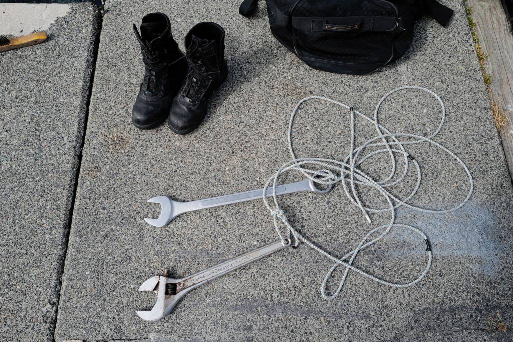 Tethered wrenches wait for members of the U.S. Armys 74th Engineer Dive Detachment and U.S. Coast Guard Regional Dive Locker West as they work together on a project at the Don D. Statter Boat Harbor in Auke Bay on Friday, Aug. 16, 2019. (Michael Penn | Juneau Empire)
