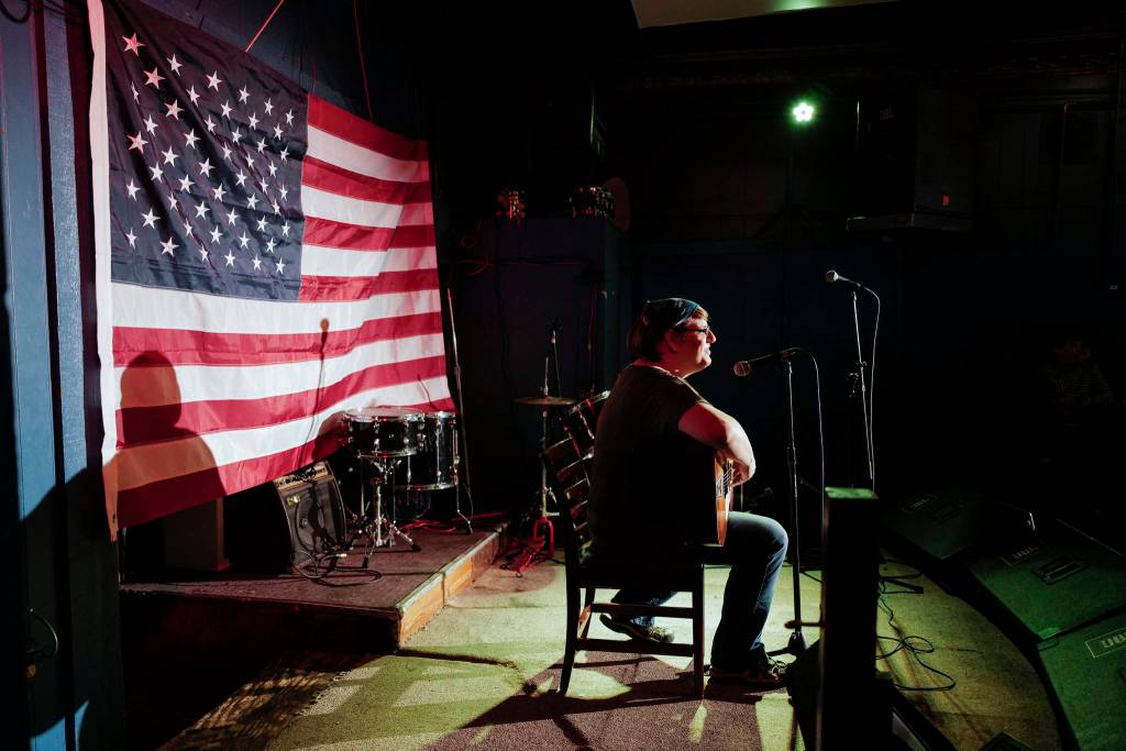 Emily Mesch performs during the GRLZ open mic night at the The Rendezvous Bar on Wednesday, Aug. 14, 2019. (Michael Penn | Juneau Empire)