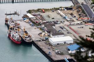 U.S. Coast Guard vessels are moored alongside Station Juneau ahead of the Annual Buoy Tender Roundup, Sunday, Aug. 18. (Michael S. Locket | Juneau Empire)