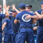 Members of the U.S. Coast Guard, U.S.C.G Dive Team, U.S. Army Dive Team and the Canadian Coast Guard participate in the annual Buoy Tender Olympics at Station Juneau on Wednesday, Aug. 21, 2019. (Michael Penn | Juneau Empire)