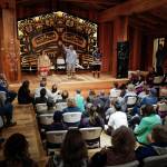 Sealaska Heritage Institute Artists-in-Residence John Waghiyi and his wife, Arlene Annogiyuk Waghiyi, from Savoonga, perform St. Lawrence Island dancing and song with their niece, Rene Mokiyuk, right, at the Walter Soboleff Center on Wednesday, Aug. 28, 2019. (Michael Penn | Juneau Empire)