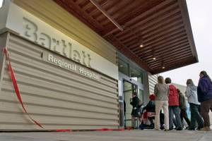 Bartlett Region Hospital staff, city officals and public enter the new front entrance after a small ceremony in Oct. 2010. (Michael Penn | Juneau Empire File)