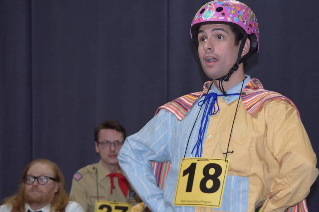 Leaf Coneybear (Felix Thillet) strikes a spelling pose during rehearsals for The 25th Annual Putnam County Spelling Bee Tuesday, Sept. 3, 2019. (Ben Hohenstatt | Capital City Weekly)