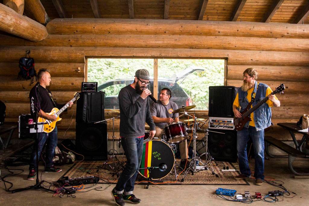 The High 5s, a Juneau band, perform during the Juneau Central Labor Councils annual Labor Day picnic at Savikko Park, Monday, Sept. 2, 2019. (Michael S. Lockett | Juneau Empire)